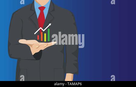 Investment concept,  Businessman holding growth graph arrow on his hand Stock Vector