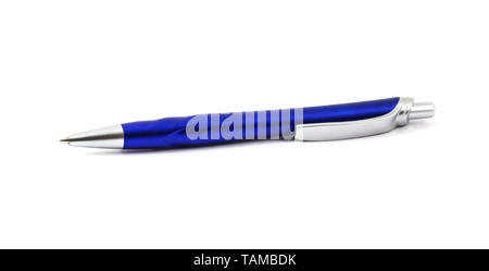 Blue ballpoint pen with a button isolated on white Stock Photo