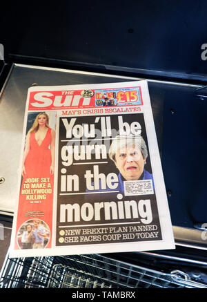 The Sun Newspaper Front Page Headlines Youll Be Gurn In The Morning Pm Theresa May Brexit Plan Crisis 22 April 2019 In London England Britain Gb Uk Tambrx 
