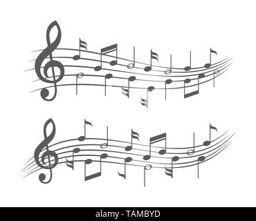 Music notes on staves on white Stock Vector