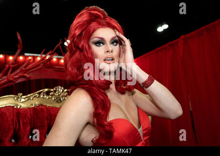 Drag queen Scarlet Envy of RuPaul‘s Drag Race season 11 poses for a portrait at RuPaul's DragCon LA 2019 at the Los Angeles Convention Center in Los Angeles, California. The annual three-day RuPaul's DragCon is the world’s largest drag culture convention and takes place in New York and Los Angeles. Stock Photo