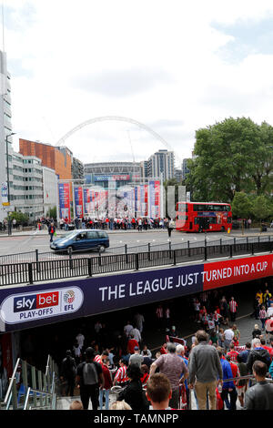 A general view from a nearby station during the EFL Sky Bet League 1 Play-Off Final match between Charlton Athletic and Sunderland at Wembley Stadium, London, England on 26 May 2019. Photo by Carlton Myrie.  Editorial use only, license required for commercial use. No use in betting, games or a single club/league/player publications. Stock Photo