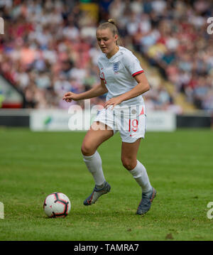 25th May 2019, Banks's Stadium, Walsall, England; Womens international football friendly, England versus Denmark; Georgia Stanway of England with the ball at her feet Stock Photo