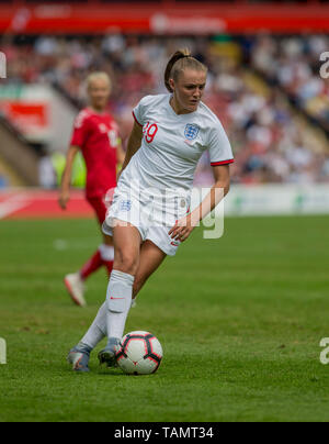 25th May 2019, Banks's Stadium, Walsall, England; Womens international football friendly, England versus Denmark; Georgia Stanway of England with the ball at her feet Stock Photo