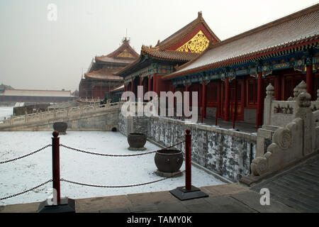 Beijing China, pagoda in Forbidden City in winter Stock Photo