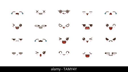 Kawaii faces expressions cute smile emoticons. Japanese emoji Stock Vector
