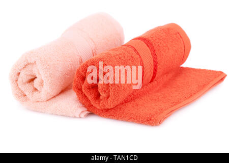 Colorful rolled towels isolated on white background. Stock Photo