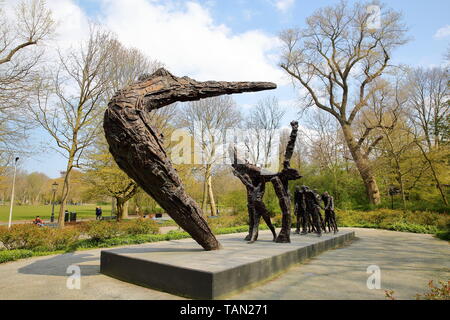 AMSTERDAM, NETHERLANDS - APRIL 14, 2019: National Monument (unveiled in 2002) and dedicated to Slavery by Erwin de Vries (1929 – 2018) in Oosterpark Stock Photo