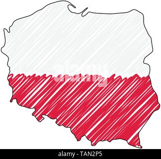 Poland map hand drawn sketch. Vector concept illustration flag, childrens drawing, scribble map. Country map for infographic, brochures and Stock Vector