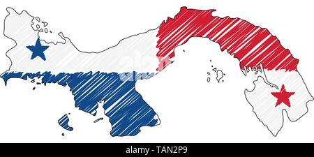 Panama map hand drawn sketch. Vector concept illustration flag, childrens drawing, scribble map. Country map for infographic, brochures and Stock Vector
