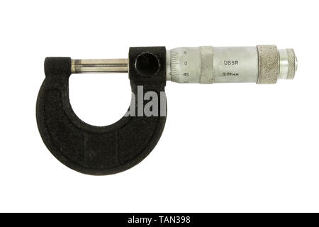 Old soviet micrometer isolated on white background Stock Photo