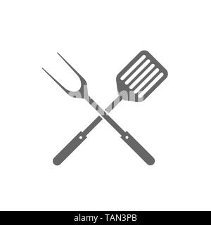 BBQ or grill tools icon logo. Barbecue fork with spatula. Vector illustration Stock Vector