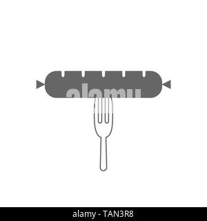 Fork with tasty sausage icon. BBQ ana barbecue concept symbol Stock Vector