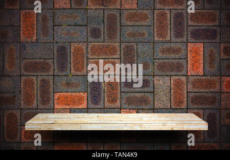empty shelf product display on Red brick wall background Stock Photo