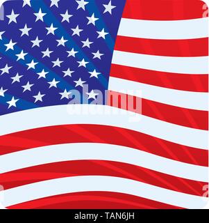 Vector icon of amercan flag with waves and shine. Square symbol. Stock Vector
