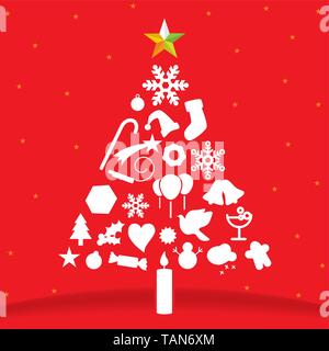 Vector illustration of Christmas tree made with icons. Stock Vector