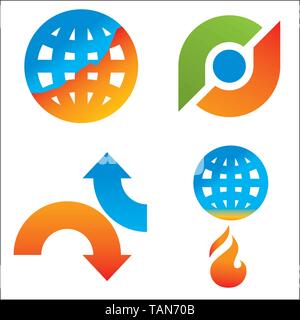 Four climate change icons in flat style. Global warming. Ecology Stock Vector