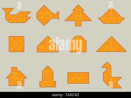 Tangram figures in different shapes. Vector illustration. Stock Vector