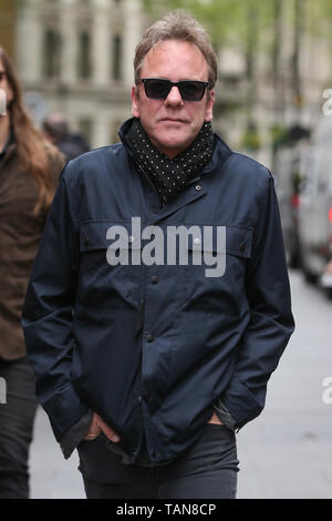 Kiefer Sutherland and his fiance Cindy Vela go to various radio stations to promote his new album 'Reckless & Me'  Featuring: Kiefer Sutherland Where: London, United Kingdom When: 25 Apr 2019 Credit: WENN.com Stock Photo
