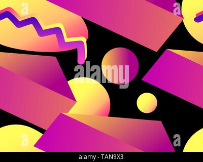 Geometric seamless pattern in memphis style of the 80s. Fluid gradient shapes. Vector illustration Stock Vector