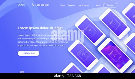 Landing page concept with mobile phones Stock Vector