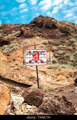 Desert Mineshaft Danger Warning Sign Stock Photo