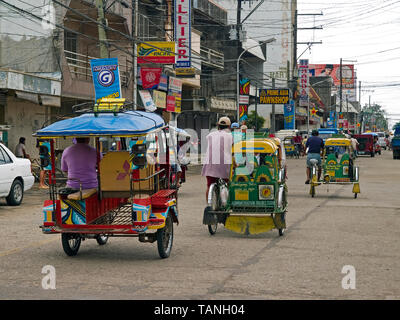 Filipinos with traditional Tricycles, common public transportation, Moalboal, Cebu, Central Visayas, Philippines Stock Photo