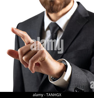 Business man with pointing to something or touching by forefinger. Stock Photo