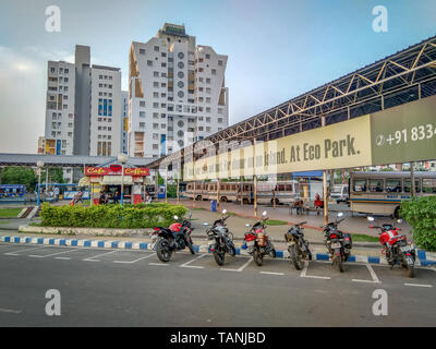 Kolkata, West Bengal / India - March 29, 2019: A view of one of the major Bus terminus at New Town, Kolkata, West Bengal on a busy day. Stock Photo