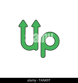 Vector icon concept of up word with arrows moving up. Black outlines and colored. Stock Vector