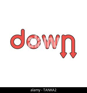 Vector icon concept of down word with arrows moving down. Black outlines and colored. Stock Vector