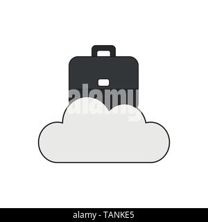 Vector icon concept of black briefcase on cloud. Black outlines and colored. Stock Vector