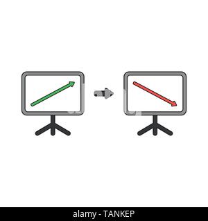 Vector icon concept of sales chart arrow moving up and down. Black outlines and colored. Stock Vector