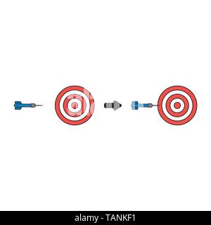 Vector icon concept of bulls eye with dart miss the target. Black outlines and colored. Stock Vector