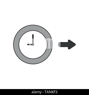 Vector icon concept of clock with arrow pointing right. Black outlines and colored. Stock Vector