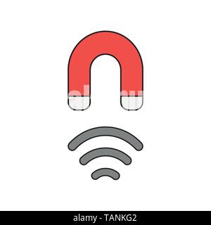 Vector icon concept of magnet attracting. Black outlines and colored. Stock Vector