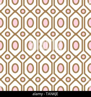 Art deco geometric pattern with net gem Ashapes in gold and blush colors. Stock Vector