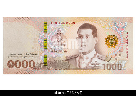 One thousand thai Baht note note on a white background Stock Photo