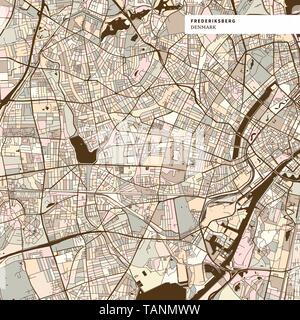 Frederiksberg Copenhagen Denmark art map print template, brown colored version for Apps, Print or web backgrounds Stock Vector