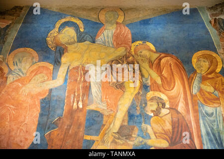 The deposition from the cross painting in the crypt of the Duomo di Siena, Siena, Siena Province, Tuscany, Italy, Europe Stock Photo