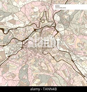 Map of Bern, brown colored version for Apps, Print or web backgrounds Stock Vector