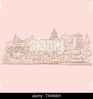 Skyline of Havana, Cuba. brown colored version for Apps, Print or web backgrounds Stock Vector