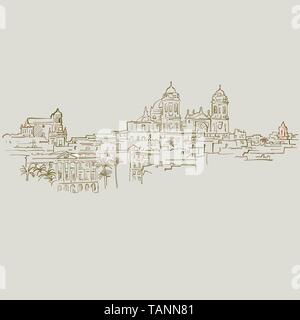 Symbol of historic Skyline drawing, brown colored version for Apps, Print or web backgrounds Stock Vector