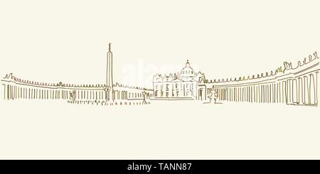 Vatican St Peter Square drawing, brown colored version for Apps, Print or web backgrounds Stock Vector