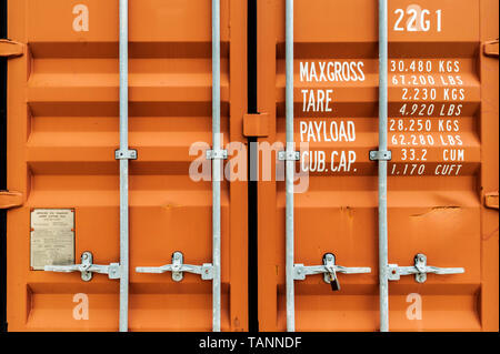 UDINE, ITALY, JULY 30, 2012: Intermodal container door close-up. Stock Photo