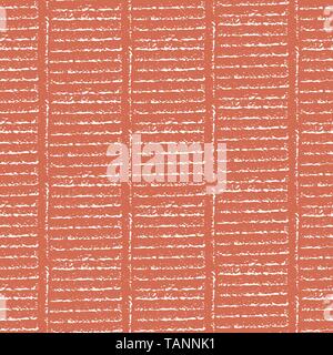 Vibrant chalk tribal geometric vertical ladder stripes and subtle diagonal effect. Seamless vector pattern on orange background. Perfect for wellness Stock Vector