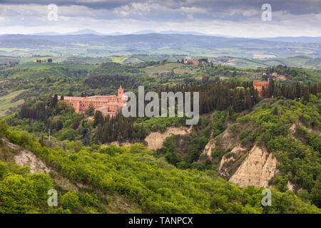 Abbazia di Monte Oliveto Maggiore monastery and Tuscan landscape, Chiusure, Siena Province, Tuscany, Italy, Europe Stock Photo