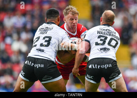 25th May 2019 , Anfield Stadium, Liverpool, England; Dacia Magic Weekend, Betfred Super League Round 16, Hull FC vs Huddersfield Giants ; Aaron Murphy (11) of Huddersfield Giants is tackled by Danny Washbrook (30) of Hull FC   Credit: Craig Thomas/News Images Stock Photo