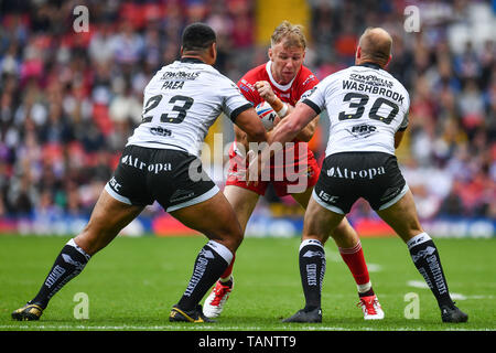 25th May 2019 , Anfield Stadium, Liverpool, England; Dacia Magic Weekend, Betfred Super League Round 16, Hull FC vs Huddersfield Giants ; Aaron Murphy (11) of Huddersfield Giants is tackled by Danny Washbrook (30) of Hull FC   Credit: Craig Thomas/News Images Stock Photo