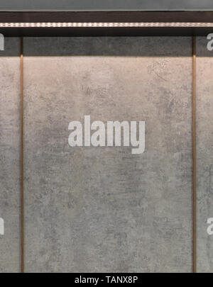 Grey painted wooden panel closeup with white light strip. Stock Photo